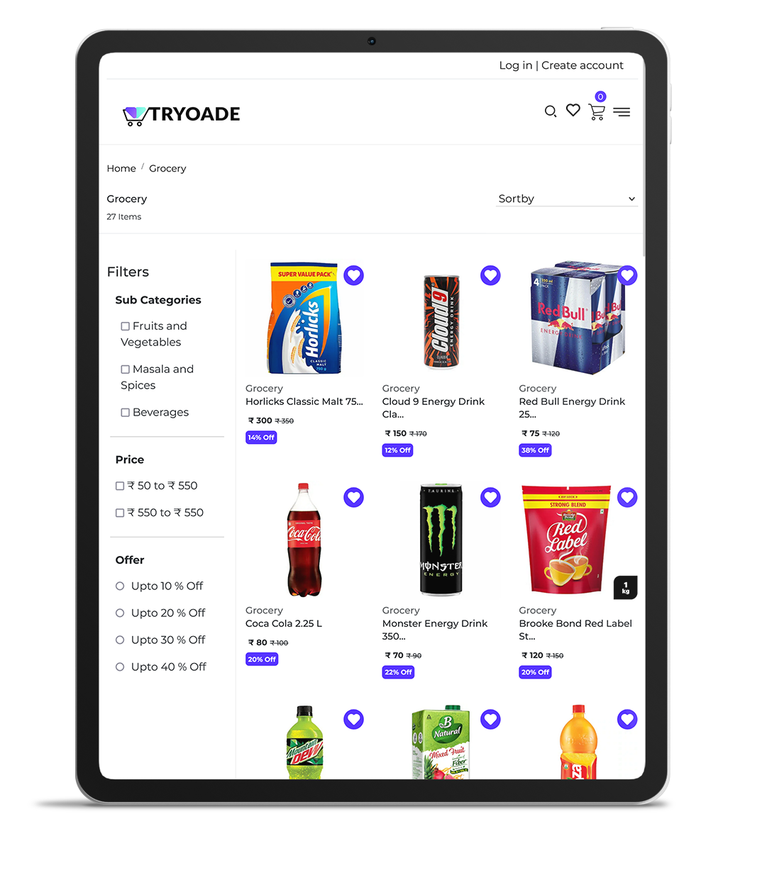 Tab View of Tryoade PWA Application